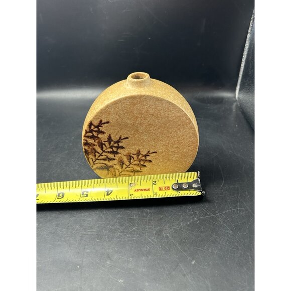Bud Vase small Round Vintage Pottery Craft Brown Foliage Art Pottery MCM 4.75x5" - Picture 8 of 9